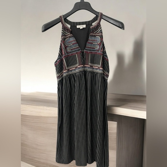 T H M L Embroidered sleeveless whimsigoth pinstriped halter dress size large - Picture 8 of 8